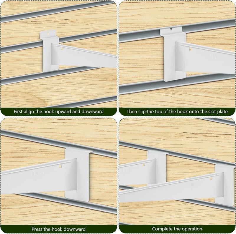 ALISWAT 12Pcs Heavy Duty Slatwall Knife Shelf Bracket, 12 inch Metal Shelf Bracket for Slat Wall, White Slatwall Accessories With Lip, Gridwall Brackets Hooks for Slatwall Panels Shelf Display Home Commercial - Image 4